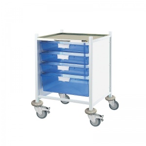 Sunflower Medical Vista 40 Low-Level Clinical Procedure Trolley with Three Single and One Double-Depth Blue Tray